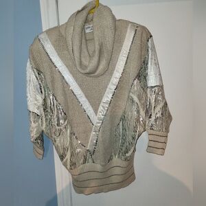 Vintage Bonnie Boerer & Company Sequin Shiny  Beige Cowl Neck Sweater Size M